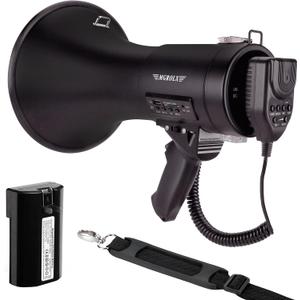 Bluetooth Megaphone Bullhorn, 50Watt Loud Speaker w/Rechargeable Battery, Built-in Siren and 260S Recording, USB/SD/AUX Input-for Outdoor, Police, Cheerleading(Matte Black)