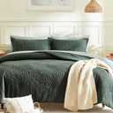 Geniospin King Size Comforter Set  7 Pieces Dark Green Bedding Set, Botanical Textured Comforter Bed Set, All Season Lightweight Bed in a Bag with Comforter, Sheets, Pillowcases & Shams