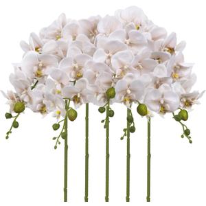 IPOPU Fake Orchid Sparkly Silk Flowers 5pcs Faux Orchid Stems 31.9" Grey White Artificial Flowers Phalaenopsis Branches for Wedding Centerpieces Home Table Party Decorations