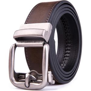 Fabio Valenti Men's Genuine Leather Ratchet Dress Belt with Automatic Buckle, Adjustable Sizes, Handmade, All leather Strap (36/38, 2073 D Br)
