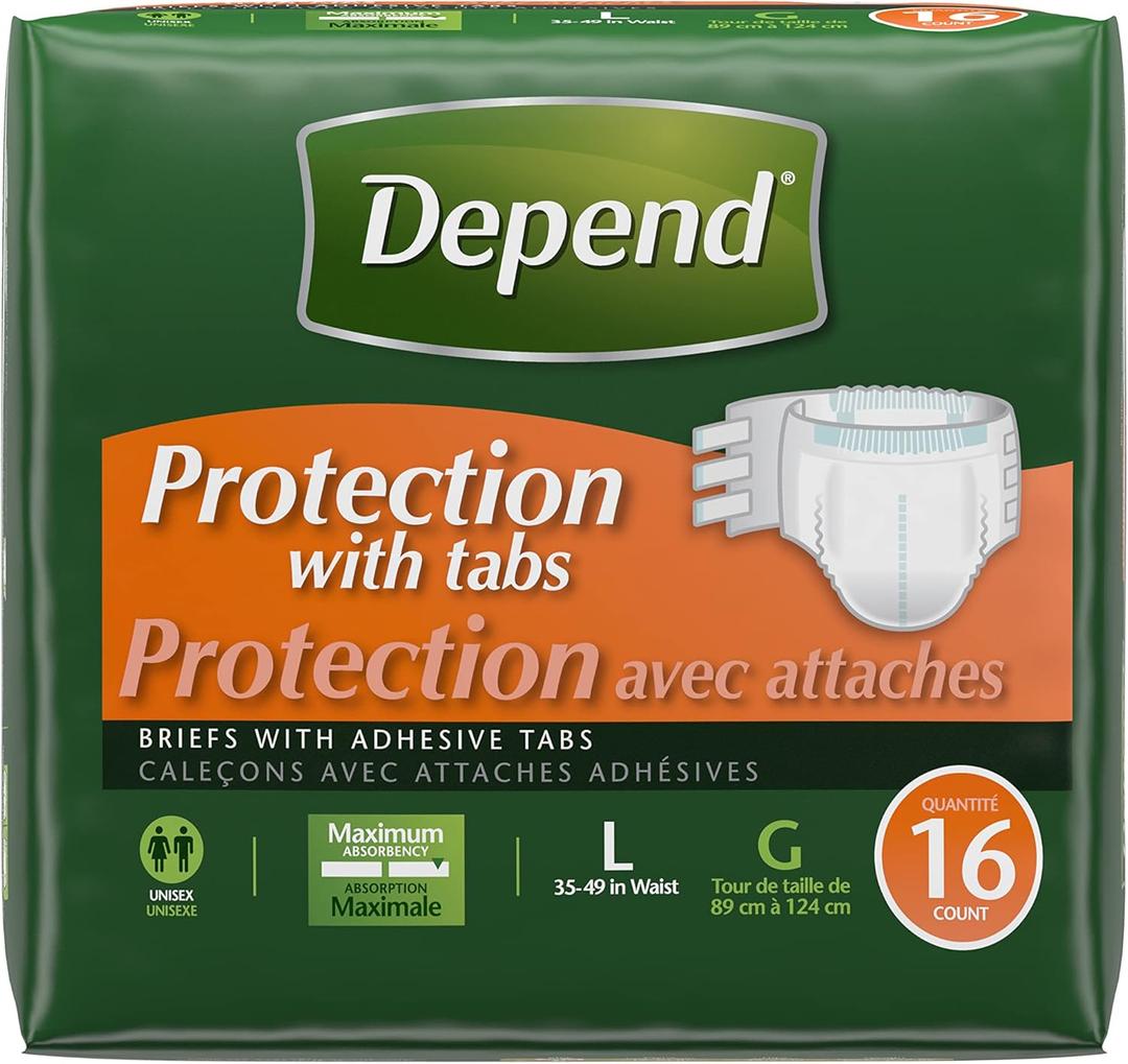 Depend Protection with Tabs, [Large], Maximum Absorbency, 16-Count Package (Large)