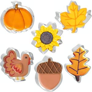 Fall Thanksgiving Cookie Cutters 6 PCS, 3'' to 3.5'', Pumpkin, Leaf, Turkey, Acorn, Sunflower