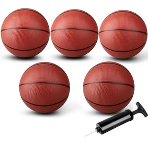 9" Mini Basketball for Indoor Mini Basketball Hoop, Pack of 5 Replacement Basketballs Soft Ball for Inflatable Pool, Pool Beach Sandbox Outdoor Sports Gift Bulk for Toddler Kids Adults (with Pump) (Brown)