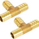 3/4 Inch (19mm) Brass Barb Tee Fittings T-Shaped 3 Ways Union Fitting, Hose Splicer Fitting, for Water/Fuel/Air, 2 PCS