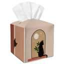Boho Cat Leather Tissue Holder with Bottom Belt Gifts for Women Housewarming Waterproof Leather Tissue Case Holder Decor for Home Bedroom Office Bathroom Dresser Facial Paper Organizer - YT0257