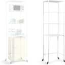 Huwena 4 Tier Mini Fridge Shelf Microwave Stand Over Height Adjustable Fridge Storage Rack with Lockable Wheels & Waterproof Mats Multilayer Metal Organizer for Dorm Apartment Kitchen Office(White), 76.77 x 23.23 x 17.32 inches