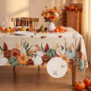 Horaldaily Fall Vinyl Tablecloth 60×104 Inch Pumpkins Corn Without Flannel Rectangular Waterproof Heavy Duty Autumn Harvest Thanksgiving PVC Wipeable Table Cover for Party Picnic Dinner Decor