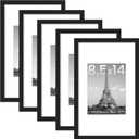 Upsimples 8.5x14 Picture Frame Set of 5, Display Pictures 7x10 with Mat or 8.5x14 Without, Wall Gallery Photo Frames, Black
