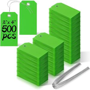 500 Pieces Plastic Shipping Tags with Wire Waterproof Hang Tags Heavy Duty Labeling Tags with String Wires Tags Labels Labeling Tags Stacking Tags for Equipment Car Parts (Green, 2x4)