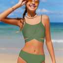 Girls Swimsuit 3 Piece Bathing Suit Criss Cross Bikini Set Girls' Swimwear with Shorts 7-16T (Green)