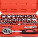 Egofine 34 Pieces 3/8 inch Drive Socket Ratchet Wrench Set, with Socket Set Metric/SAE and Extension Bar for Auto Repairing and Household, with Storage Case Not complect