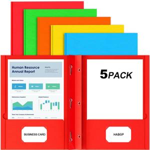 4 x 2 Pocket Folders with Prongs, 5 Pack Paper Folders with Pockets & 3 Prongs