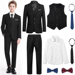 8 Piece Boys Suit Slim Fit Formal Suit Set, Adjustable Waist, for Toddler Boy Teenage, Wedding, Graduation, Churches (4, Black)