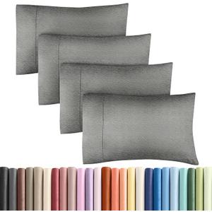 Queen Pillow Cases Set of 4 - Ultra Soft Hotel Quality Pillowcase Covers - Comfy, Cozy & Wrinkle Free - Shrinkage and Fade Resistant - Machine Washable Pillow Protectors - 4 Piece Set - Heathered Grey