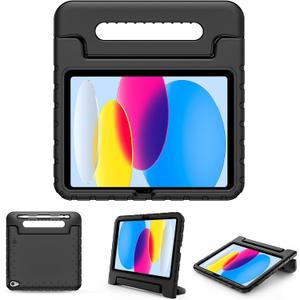ProCase Kids Case for iPad A16 11th Generation 2025/iPad 10th Generation 2022 with Pencil Holder, iPad 11/10 Case Shockproof Lightweight Cover with Stand Convertible Handle for Children -Black