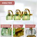Vintage Bathroom Vanity Light Fixture 3 Lights Gold Bathroom Lighting with Green Glass Shade Mid Century Vanity Light Over Mirror for Kitchen Bedroom Living Room Farmhouse