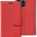 SafeSleeve Wallet Leather Case for iPhone 13 Pro, 13 EMF Blocker for Cell Phone with 3 Card Holder & Adjustable Stand  Magnetic Closure, and Magnetic Folio Protection for Daily Use (Red)