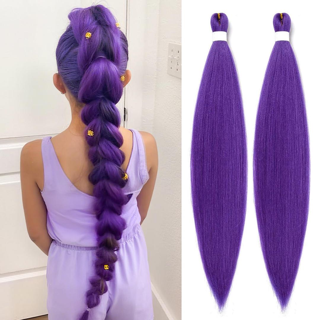 Long Purple Braiding Hair Pre Stretched - Purple Hair Extensions for Braids Synthetic Braiding Hair for Stage Party Halloween Costume Cosplay (purple, 36 InchPack of 2)