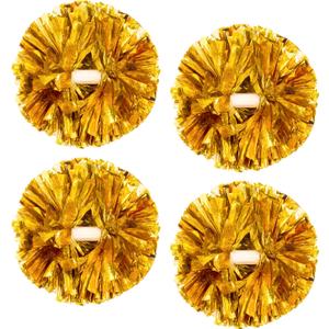 4Pcs Metallic Cheerleading Pom Poms, Creatiee 2 Pair Cheerleader Cheering Squad Pompoms for School Sports Dance Games Team Spirit Cheer (Gold)