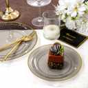 Rubtlamp 60Pcs Black Plastic Plates, Black Disposable Plates With Gold Beaded, Clear Heavy-duty Party Plates, Fancy Plastic Plates Include 30 Dessert Platos, 30 Dinner Platos for Party, Halloween