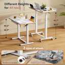 Mobile Standing Desk, 35inch Small Rolling Table with Drawer, Height Adjustable Sit Stand Workstation, White Portable Laptop Cart with Hidden Wheels or Lockable Casters
