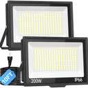 200W LED Flood Light Outdoor with Plug+10ft Wire, 24000Lm Super Brighter Security Light, IP66 Waterproof LED Worklight, 5000K Daylight White Exterior Floodlight for Yard Garden Garage Stadium (Pack of 2) 