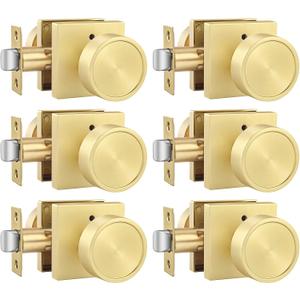Goldenwarm Gold Door Knobs Interior, Privacy Brushed Brass Interior Door Knobs, Heavy Duty Zinc-Alloy Brushed Gold Indoor DoorKnob for Bedroom Bathroom 6 Pack
