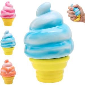 Ice Cream Squeeze Squishy, Ice Cream Cone Squishy, Slow Rise Sensory Fidget Toy, Easter Basket Stuffers Party Favors Summer Sensory Stress Relief, Kawaii Dessert (Blue)