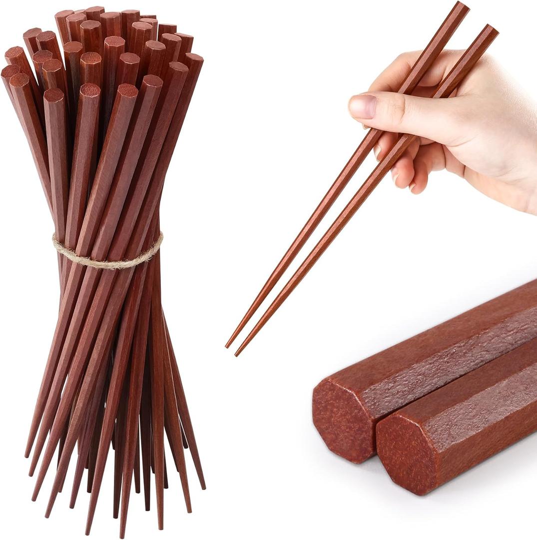 50 Pairs Japanese Wooden Chopsticks Reusable Dishwasher Safe 8 Inch Octagonal Pointy Purple Short Wood Chop Sticks for Janpan Restaurant Home