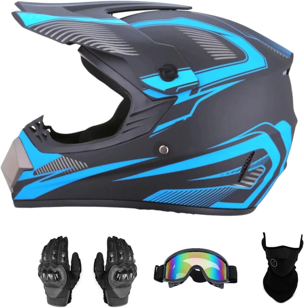 Motocross Offroad Helmet Dirt Bike Helmet BMX MX ATV Helmet Full Face Motorcycle Helmet with Gloves Goggles Mask for Unisex Adult Youth DOT/FMVSS 218 Approved