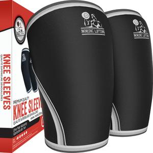 Nordic Lifting 7mm Knee Sleeves for Weightlifting & Gym (1 Pair) - Neoprene Compression Support for Squats, Powerlifting & Cross Training - USPA Approved - For Men & Women (Medium, Black)