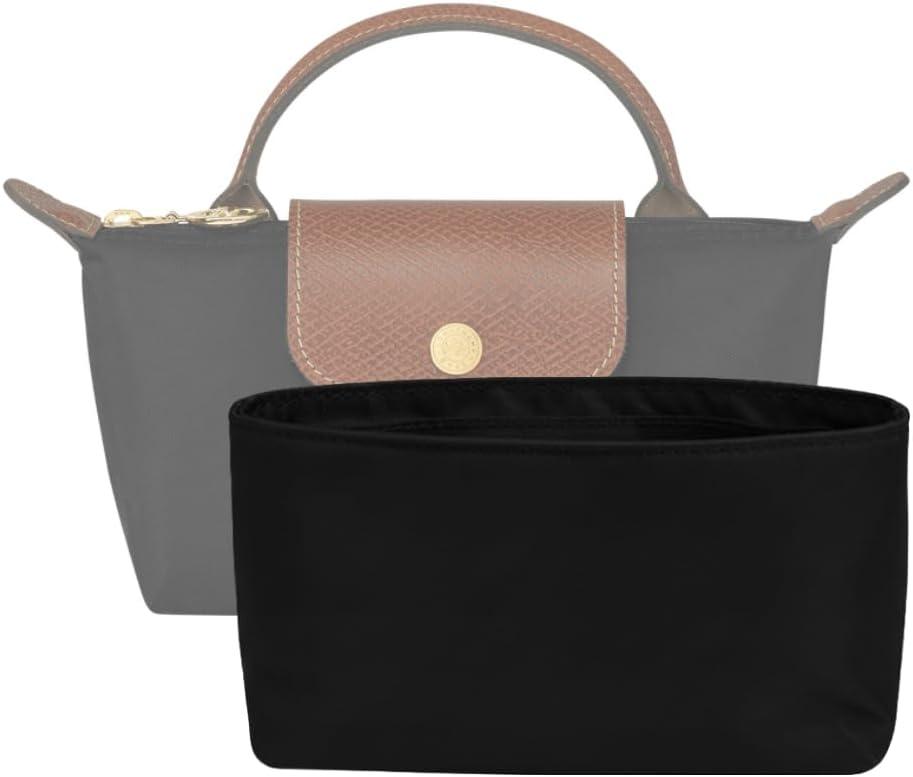 Waterproof Purse Organizer Insert for le pliage bag Mini Pouch with Handle, Long Champ City Mini Handbag Organizer (Black)