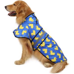 HDE Dog Raincoat Jacket Reflective Adjustable Hooded Pet Poncho Rain Coat with Leash Hole for Small to X-Large Dogs Rubber Ducks - L