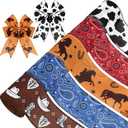 5 Rolls 25 Yards Cowboy Wired Edge Ribbon Blue Red Bandana Wildhorse Printed Fabric Ribbon for Gift Wrapping Bows Wreaths Making Crafts