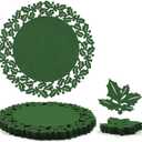 Noctiflorous Round Felt Placemats with Coasters Set of 6 Diameter 13 inch Non Slip Place Mats Heat Resistant Durable Tablemats Fall Table Decorations for Dining Table(Christmas Green, 6)