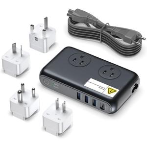 220V to 110V Voltager Converter, 230W Universal Travel Adapter with 4 USB Ports, 2 Outlets and EU/US/UK/AU/in Plug Power Converter Adapter Combo, Step Down Converter for Curling Iron,Gray