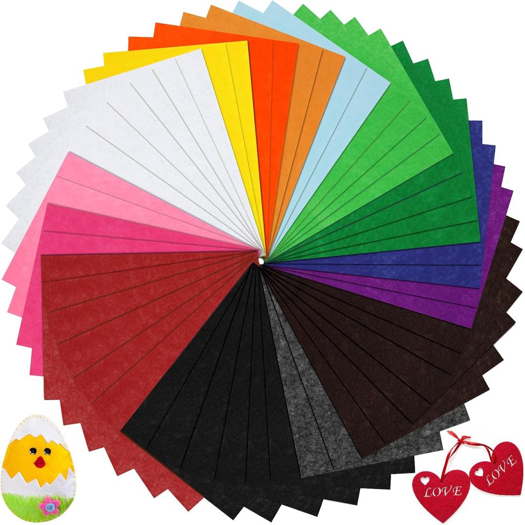 Thin Felt Fabric Sheets, Assorted Colors Soft Felt Sheets for Crafts DIY Patchwork Sewing Projects Decoration (Soft 15 Colors, 8x12 inches)