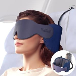 Travel Pillows for Airplanes, 360 Head Support for Long Flight, Soft Airplane Pillow with 3D Eye Mask for Sleeping, Stop Bobblehead, Airplane Headrest Gadgets, Dark Grey