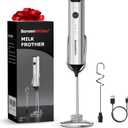 Bonsenkitchen Rechargeable Milk Frother with Stand, 3-Speed Handheld Coffee Frother, Dual Spring Whisk Electric Hand Frother Wand Drink Mixer for Lattes Cappuccino Protein, Kitchen Gifts