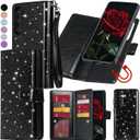 Varikke for Galaxy S24 Wallet Case Detachable with Card Holder for Women, Fashion PU Glitter Leather Strap Magnetic Flip Wallet Removable Phone Case Cover for Samsung Galaxy S24 5G 6.2", Black