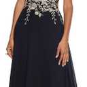 Betsy & Adam Women's Long Embroidered Halter Chiffon Gown (16, Black/Gold)