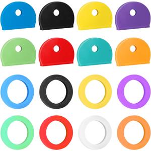Vibit 16 Pack Colorful Plastic Key Cap Tags and Identifier Covers for Standard Flat House Keys, 2 Styles