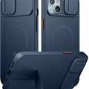 SURITCH for iPhone 14 Plus/15 Plus Case with Magnetic Camera Slide Cover and Adjustable Kickstand, Compatible with MagSafe, Shockproof Bumper Case Slim Protective Cover 6.7 Inch, Blue