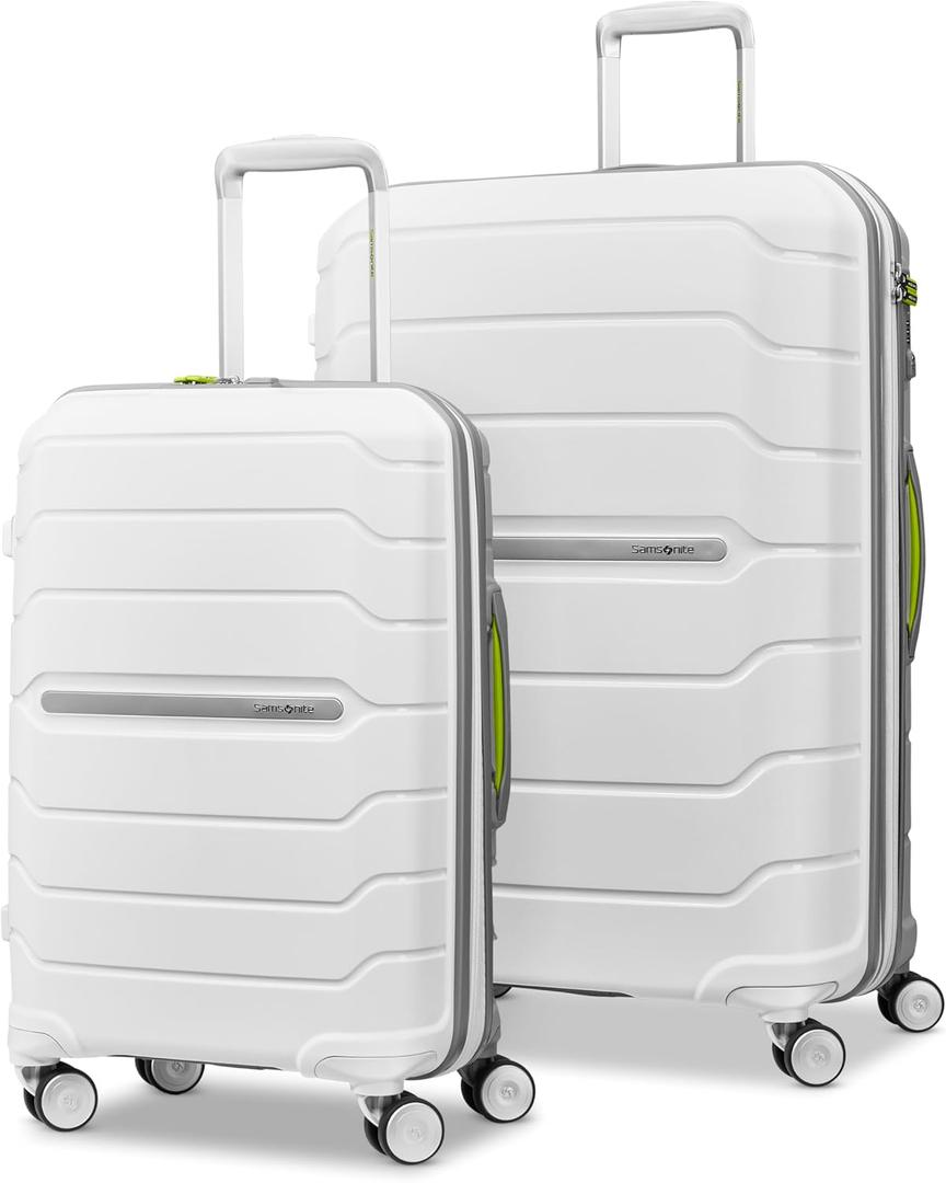 Samsonite Freeform 2-Piece Luggage Set - Carry-On & Large Checked Luggage with Dual Spinner Wheels - Durable Polypropylene Hardshell - TSA Lock, Airline-Approved - Expandable Hard Shell - White/Grey, 20"L x 13"W x 27.6"H