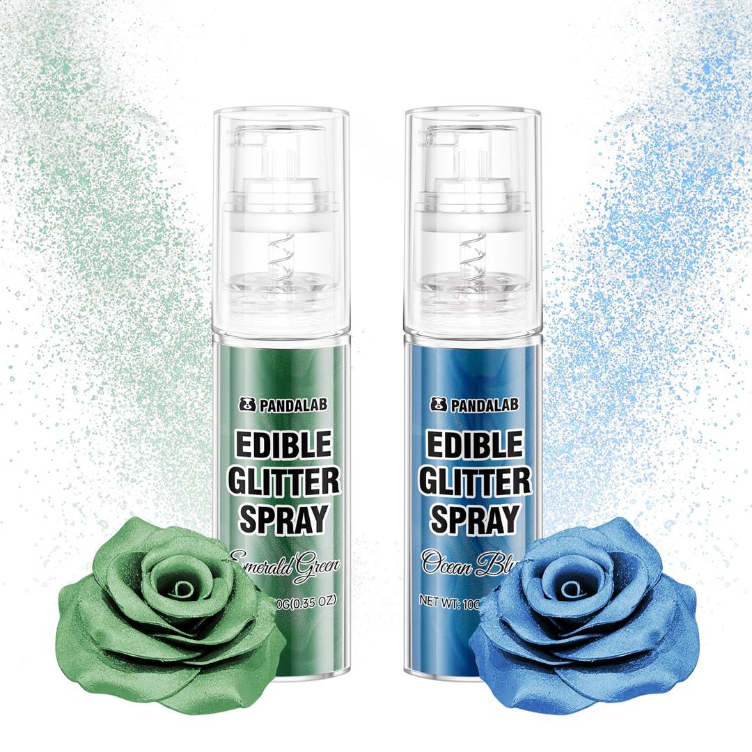 Edible Glitter Spray  Pandalab 10g / Bottle Ocean Blue & Emerald Green Food Grade Drink Shimmer Powder Luster Dust Spray for Cakes, Cocktails, Chocolate, Candy & Dessert Decoration