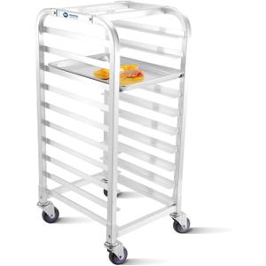 BIEAMA 10-Tier Half Sheet Pan Rack, NSF Bun Pan Rack, Aluminum Bakery Rack, Commercial Kitchen Bakery Cooling Rack, Speed Rack with 4 Wheels for 18" x 13" Sheet Pan