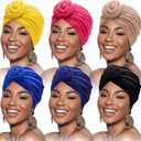 SATINIOR 6 Pcs Turbans Head Wrap for Women Chemo Head Wraps Stretch Soft Pre Tied Knot Fashion Cancer Hat Turban Headwear Cap (Black, Royal-blue, Rosy, Camel, Navy, Yellow)
