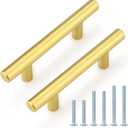 Probrico 10 Pack 3 Inch Center-to-Center Kitchen Cabinet Pulls T Bar Gold Cabinet Handles Modern Drawer Hardware Dresser Pulls, 5 Inch Total Length