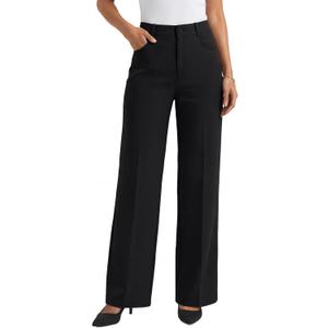 LILLUSORY Women Straight Leg Dress Pants High Waisted Business Casual Work Trousers with Pockets (8, Black)