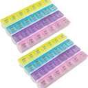 Weekly Pill Organizer - 4-Times-a-Day Pill Planner (Pack of 2) Pill Box Separates Pills & Vitamins with Daily Morning, Noon, Evening & Night Compartments, Travel Medication Reminder Monday to Sunday